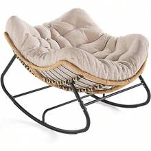 SWITTE - Silla mecedora de huevos para exteriores, papasan interior, mimbre de ratán, moderno Royal para recámara, sala de estar, porche, jardín, césped, color gris oscuro - 1 crema de asiento - Ver 1
