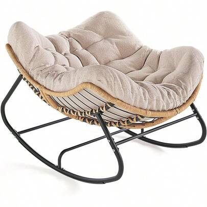 SWITTE - Silla mecedora de huevos para exteriores, papasan interior, mimbre de ratán, moderno Royal para recámara, sala de estar, porche, jardín, césped, color gris oscuro