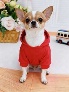 1pc Red Pet Sweatshirt, Warm Thermal Lining Pet Clothes For Autumn/Winter, Suitable For Teddy, Poodle, Small Dogs, British Shorthair Cats, Anti-Shedding - Red - View 3