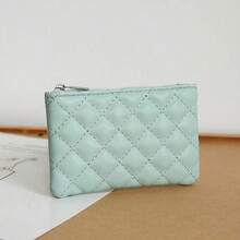 Rhombus Pattern Girl's Coin Purse, PU Leather Short Wallet Large Capacity Card Holder, Cute Fresh Coin Pouch, Leather Zipper Wallet - Multicolor - View 8