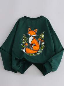 Girls' Clothes Children's Green Hooded Sweatshirt With Stained Glass Style Fox Print, Cute And Fashionable, Suitable For Leisure Sports, Parties - Green - View 10