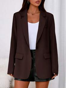 Women Fall Long Sleeve Blazers Casual Open Front Oversized Coat Autumn Winter Business Work Office Suit Jackets Outfits - 棕色 - 查看 6