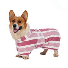 速干狗浴袍，条纹狗毛巾浴袍，超强吸水宠物浴袍，带可调节腹带，面料柔软