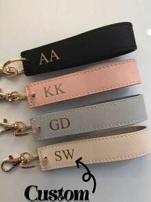 定制PU皮革钥匙扣，带环，优雅手工包包挂饰，汽车挂钩，独特时尚配饰，可定制姓名，送给她的最佳礼物，圣诞礼物，情人节礼物，母亲节礼物，教师节礼物，感恩节礼物，学习用品，返校礼物，大学礼物，同事礼物，旅行收纳包，2000年代风格 - 彩色 - 查看 2