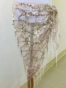 1 Piece Of Women's Dance Waist Chain Hip Scarf, Jazz Dance Belly Dance Performance Waist Scarf, Sequin Tassel Triangle Scarf Waist Chain Waist Skirt, Waist Decorative Belt, Suitable For Jazz And Belly Dance Performance Hip Scarf, Sequin Tassel Triangle Decorative Belt Summer, School Fall, Autumn, Halloween - Nhiều màu - Xem 4