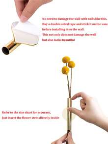 1 件墙面装饰贴纸、无孔吊坠、金属插花、假花、室内墙面装饰、花瓶 - 彩色 - 查看 7