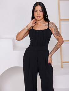 Macacão lomgo boca larga Simples Poliéster femenino verão