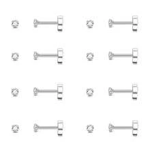 8 Pairs Tiny Stainless Steel Stud Earrings Set For Women Men Cubic Zirconia Flat Back Earrings Hypoallergenic Cartilage Earrings Piercing Jewelry, Golden Silver Black Earring Jewelry - 2mm - View 10