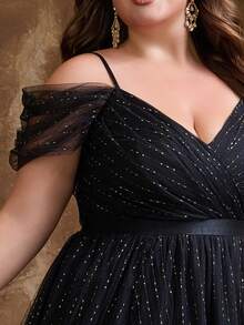 Đầm dạ hội maxi dự tiệc sang trọng, thanh lịch dành cho nữ cỡ lớn, phối sequin và các mảnh vải lưới, khóa kéo chéo, thích hợp cho khách mời đám cưới, mẹ cô dâu, tiệc tối trang trọng, mùa xuân hè thu đông, màu đen. - màu đen - Xem 7