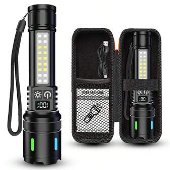 1pc Rechargeable LED Flashlight, 7 Modes Adjustable Zoom, Suitable For Home, Outdoor, Camping, Hiking, Cycling, Portable Design, Great Gift For Christmas, Easter, Carnival, Halloween