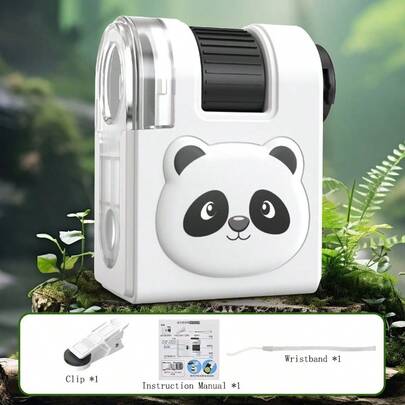 80X Pocket Microscope LED Illumination, Suitable For Middle And Lower School Students, Handheld Portable Education Mini Microscope, Suitable For STEM Learning, Science Laboratories, Toy Cute Design Frog/Bear/Panda