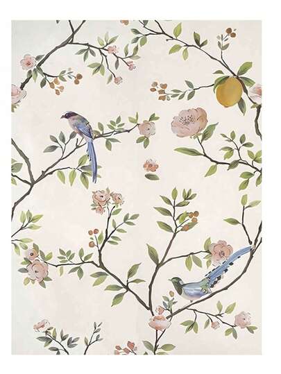 1 Roll Beige Floral & Bird Pattern Waterproof Vinyl Self-Adhesive Wall Sticker, Suitable For Office, Supermarket, Home Decor, Shoe Rack Lining, Furniture Renovation, Easy DIY Installation, Peel And Stick, Size 44cm*100/300/500cm