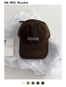1pc Vintage Leopard Print Letter Embroidered Soft Crown Unisex Baseball Cap, Fashion Streetwear Curved Brim Cap
