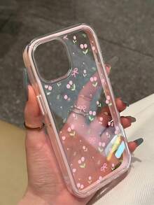 Pink Flower Dopamine Color Scheme, Floral Pattern Phone Case, Compatible With IPhone 15/16 Pro Max, Creative Apple 11/12/13/14 Pro Anti-Drop Phone Case - Pink - View 2