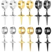 Pendientes de acero de titanio personalizados con cruz y estrella de estilo hip hop para hombres, pendientes de clip para hombres y mujeres sin orejas perforadas