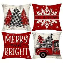 4pcs Christmas Throw Pillow Covers - 18 X 18 Inch Set (Pillow Inserts Not Included) - Christmas Tree, Winter Cottage, Holiday Cheer Bright Cushion Covers, Washable With Zipper Closure - Suitable For Sofa, Patio, Bedroom, All Room Types, Holiday & New Year Decor, Festive Parties, Christmas Party, Holiday Decoration, Party Favors, Home Decor, Fun Christmas Party Decorations, Christmas Holiday, Happy New Year, Christmas Gifts, Christmas Decoration