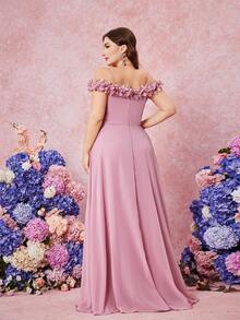 UNITHORSE Sleeveless Layered Petal Splice Ruched Bodice Maxi Bridesmaid Dress With Flowy Skirt - Pink - View 3