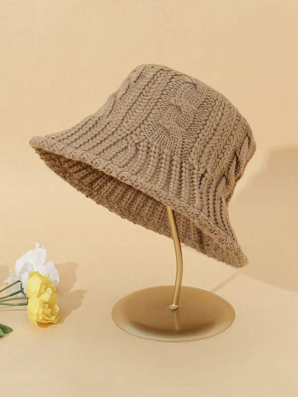 1pc Autumn/Winter Fashionable New Outdoor Casual Warm Vintage Handmade Knitted Bucket Hat, Solid Color Casual Knit Fabric Winter Warm