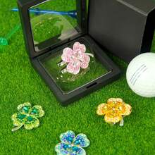 Marcador de bola de golf con trébol de cuatro hojas brillante - Clip magnético para gorra y marcador de bola, accesorio de golf fácil de usar para marcar la posición de la bola, regalo perfecto para golfistas - Trébol de diamantes - Ver 1