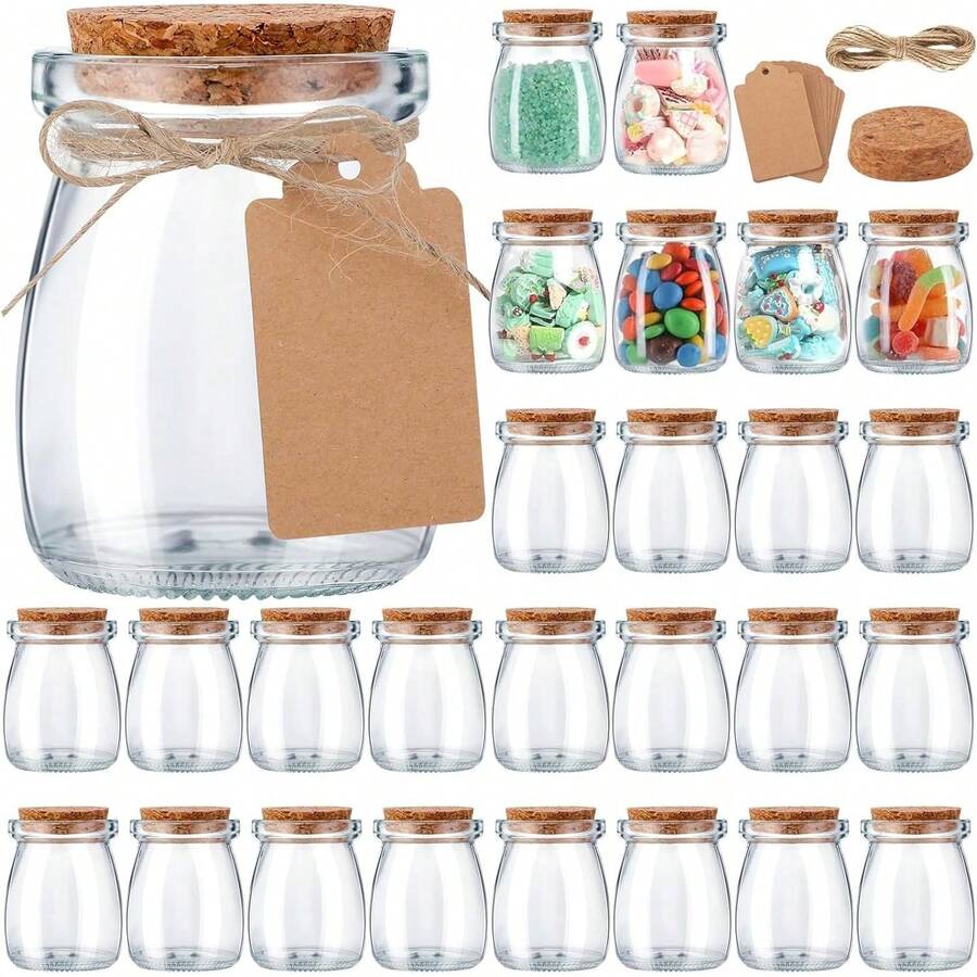Paquete De 30 Frascos De Vidrio Con Tapa PequeñOs De 4 Onzas ,Tarros De Vidrio Con Tapa De Corcho,Tarros De Jar De Miel Con Etiquetas Y Cuerda Para Regalo De Boda, Shower, Regalo De - 1 - Ver 1