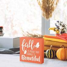 Farmhouse Fall Sign With Inspirational Quote, Change Is Beautiful Wooden Block Decor Thanksgiving, Office Desk, Home Shelf, 5x5 Inches