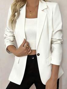 Blazer élégant et décontracté à manches longues style corset pour femmes, printemps/été - Blanc - Voir 3