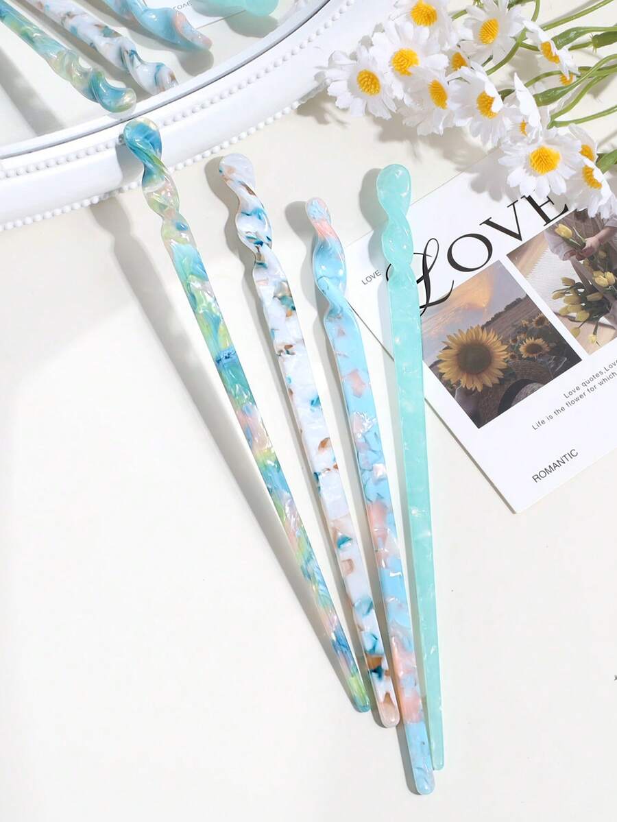 4个女士时尚优雅醋酸纤维发夹，适合日常佩戴、盘发、发型设计、发饰、头部配饰 - 彩色 - 查看 1