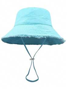 1顶带金属字母的渔夫帽，毛边设计，简约百搭，尽显优雅高端气质，可折叠便携，适合日常出行、旅行、徒步、骑行、海滩、主题公园、写生、派对等场合。 - 彩色 - 查看 6