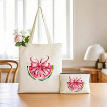 1/2pcs Large Canvas Tote Bag-Lemon Design Light Shopping Bag Cosmetic Bag Shoulder Bag, Ladies, Farmers Market, Picnic, Lemon Lovers Gift, Summer Style Handle, Beach Shopping Essential Foldable, Large Capacity, Light Weight, Stylish Personalized Tote Bag, Shoulder Bag, Casual Shopping Bag Store Back To School