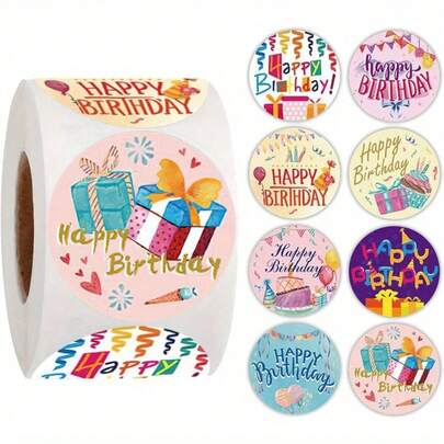 500 Birthday Stickers, Colorful Balloon Stickers, Cute Cake And Gift Banner Labels, Suitable For Party Decoration And Card Boxes, Ribbons, Craft Stickers