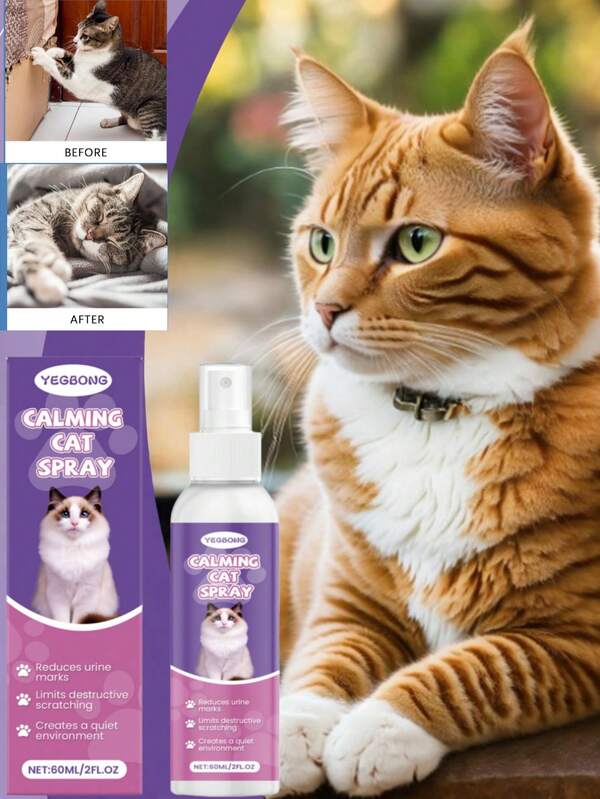 1 pieza Spray de cuidado para gatos para calmar las emociones, prevenir el arañado y el comportamiento de micción aleatoria, spray de cuidado suave, spray de cuidado para gatos para prevenir el comportamiento de micción aleatoria en la cama, spray de cuidado con ingredientes suaves, spray de cuidado para gatos, ingredientes suaves reducen el arañado y el masticado, spray de protección para el hogar
