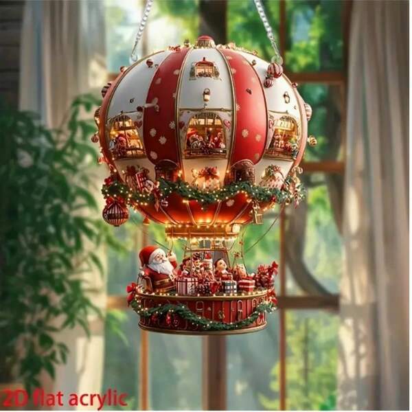 1pc Christmas Hot Air Balloon & Santa Claus Acrylic Flat Wall Decor, Bedroom And Living Room Wall Decoration