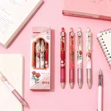 At The Beginning Of The School Year, The Students Chased After Me Asking Where I Bought This Pen!!! 4 High-Quality, Highly Attractively- Pens With A Retractable Flower Shape, 0.5 Mm Black Ink Gel Pen, Cute Aesthetic Pen For Women, Office And School Pen, Office And School Supplies Back To School
