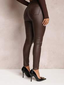 Imitation Leather Skinny Pants - Brown - View 3