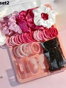 1085/1090/1045pcs/Set Warm Color Hair Accessory Set, Includes Satin Texture Scrunchies, Satin Hair Ties, Polka Dot Hair Ropes, Bow Hair Accessories, High Elasticity Rubber Band Set, Exquisite Small Hair Accessories With Rich Details - Suitable For Girls And Women, Meets Daily, Party And Other Occasion Needs, A Treasure Choice For Creating Sweet Style - Multicolor - View 10