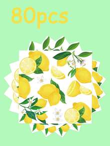 20pcs/Pack 13"X13" One-Time Use Lemon & Lemon Flower Printed Paper Napkins, Suitable For Birthday, Party And Daily Use Back To School Valentine Day