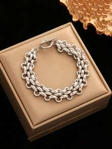 RAYQUEEN 1 chiếc dây chuyền thép không gỉ, kiểu dáng hip-hop, bản dày, có khóa cài OT, thích hợp để đeo hàng ngày và làm quà tặng dịp lễ. - Bạc - Xem 2