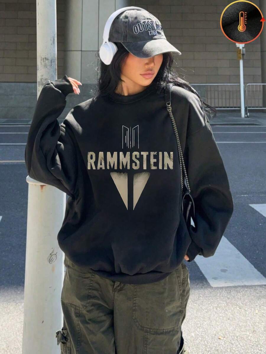 1 Áo nỉ cổ tròn in họa tiết logo Rammstein dành cho nữ, quà tặng sinh nhật hoàn hảo, quà tặng ngày lễ - màu đen - Xem 1