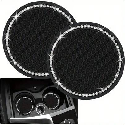 Dessous de verre pour voiture avec diamants, dessous de verre en silicone antidérapants, tapis pour tasses, colle souple, accessoires de dessous de verre créatifs pour voiture.