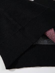 男士宽松休闲纯色针织毛衣，饰有动漫少女眼睛印花，街头风长袖圆领套头衫，适合秋冬季穿着 - 黑色 - 查看 8