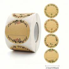 1 Roll Of 500 Pieces Of Kraft Paper Stickers, Circular Flower Wreath Pattern Labels, Suitable For Jar, Food Storage, Christmas And Valentine's Day Gift Bag Sealing, Simulated Leather And Holiday Decoration - A - View 4