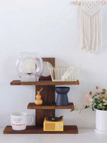 1pc Wooden Multi-Layer Jewelry Rack, Cup Holder, Storage Rack, Autumn Decor Wall Mounted Rack, Storage Tray, Jewelry Tray, Jewelry Display Rack, Decorative Display Rack, Rustic Style Medium Storage Tray Rack, Vintage Rack - Brown - View 2