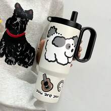 1 件学生用带手柄保温杯，316 不锈钢真空保温杯带吸管，大容量保温杯，适用于校园和汽车