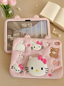 Sanrio Etui Hello Kitty kompatybilne z iPadem i A16/10th/56789th/Mini/Air/Pro - urocze, kobiece, kreskówkowe, różowe etui z miękkiego silikonu 3D do tabletu Galaxy A8/A9/A9PLUS/T290, 7,9 8,3 9,7 10,2 10,5 10,9 11 cali