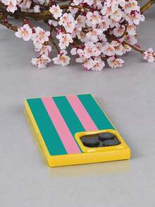 1pc Pink Green Striped Pattern Pattern High Value Transparent Phone 16 17 Pro Max Mobile Phone Case Square Mobile Phone Case Glossy Mobile Phone Case Ice Crystal Cube Mobile Phone Case Suitable For Phone 12 13 14 15 16 Pro Pro Max Plus Mobile Phone Case - Màu vàng - Xem 5