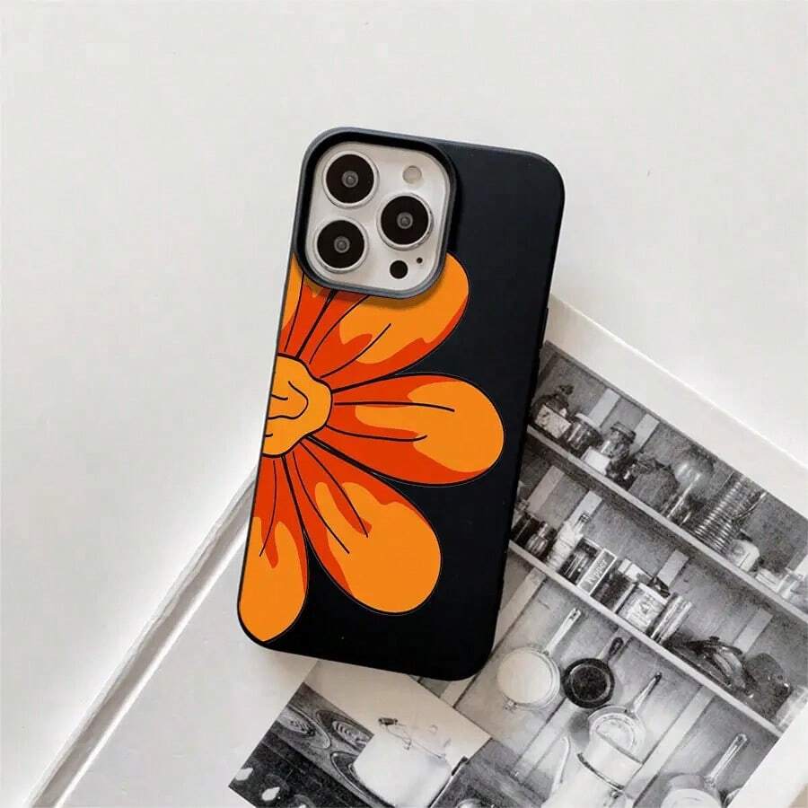Fundas protectoras con orificios grandes y diseño de media flor amarilla. Compatibles con phone 16 Pro Max, 16, 15 Pro, 14, 14 Plus/14 Pro Max, 13, 13 Pro, 12 Pro y 11/11 Pro. Regalos para cumpleaños y fiestas - Negro - Ver 1