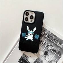 Fundas y carcasas protectoras con diseño de conejo levantador de pesas y orificios grandes, compatibles con los modelos phone 16 Pro Max, 16, 15 Pro, 14, 14 Plus/14 Pro Max, 13, 13 Pro, 12 Pro y 11/11 Pro. Regalos para cumpleaños y fiestas - Negro - Ver 1