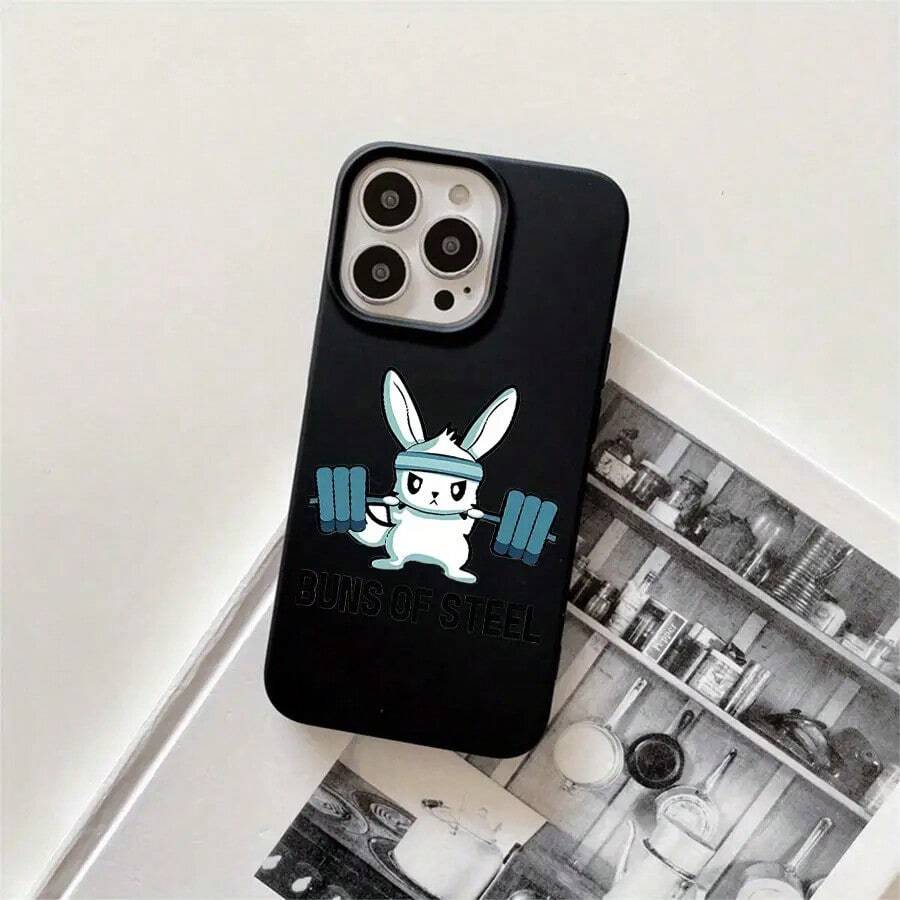 Fundas y carcasas protectoras con diseño de conejo levantador de pesas y orificios grandes, compatibles con los modelos phone 16 Pro Max, 16, 15 Pro, 14, 14 Plus/14 Pro Max, 13, 13 Pro, 12 Pro y 11/11 Pro. Regalos para cumpleaños y fiestas - Negro - Ver 1
