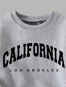 Tween Girl Letter Graphic Print Crew Neck Sweatshirt And Leggings Casual Outfit - 灰色 - 查看 3