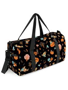Halloween Themed Travel Bag, Pumpkin Shape Yoga Mat Carrier Shoulder Bag, Large Capacity Polyester Durable Foldable Travel Bag, Unisex - Duffel Bag - View 2
